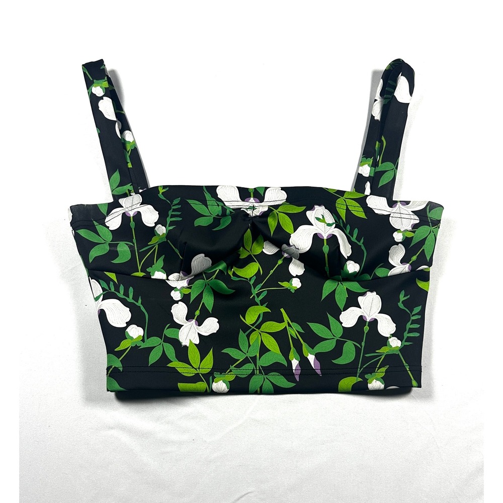 Cynthia Rowley Floral Crop Top Black Green White Botanical Print Medium